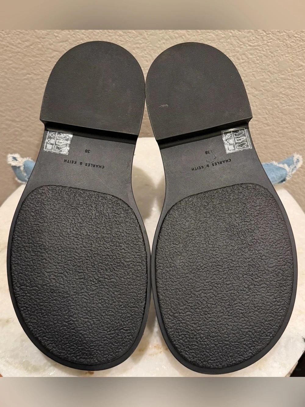 Charles & Keith Light Blue Denim Chelsea Booties with Black Panels
